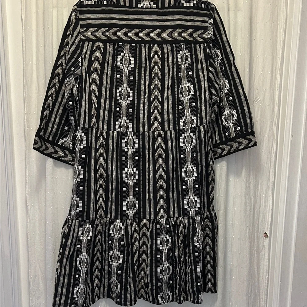 Chico's Dress Women’s L Black/White Aztec 3/4 Sleeve Tiered - Picture 10 of 16